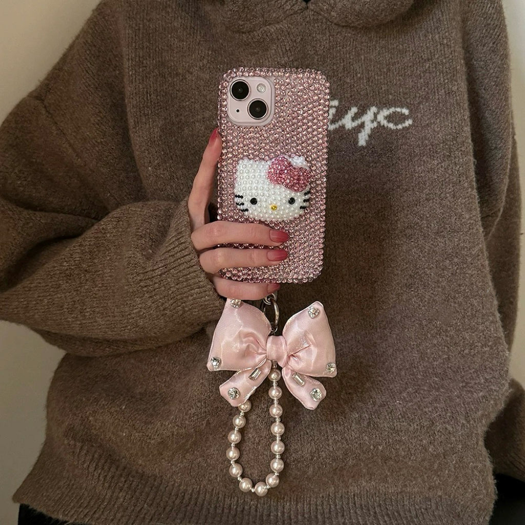 Diamond Bowknot Phone Case with Lanyard