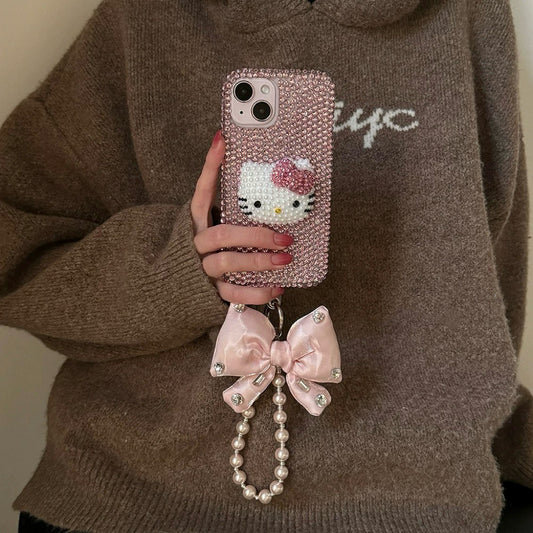 Diamond Bowknot Phone Case with Lanyard