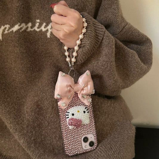 Diamond Bowknot Phone Case with Lanyard