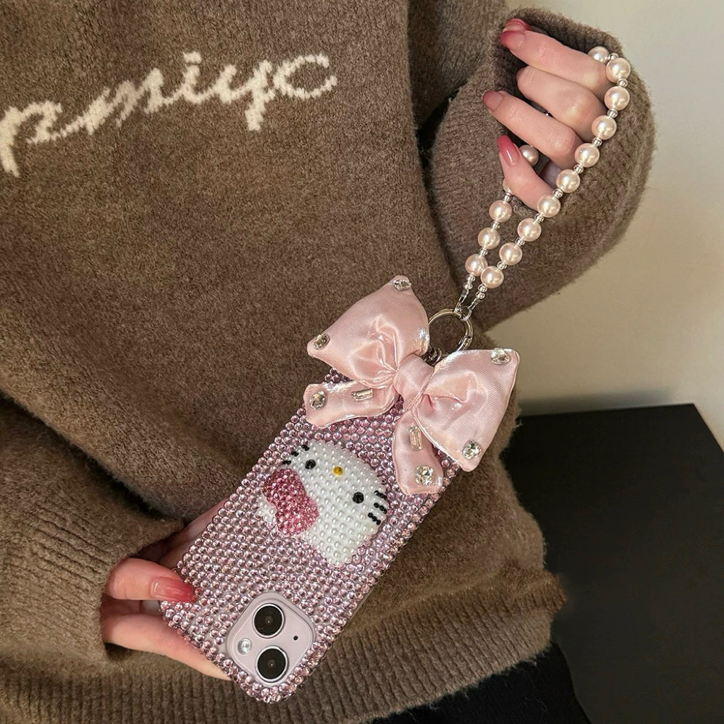 Diamond Bowknot Phone Case with Lanyard